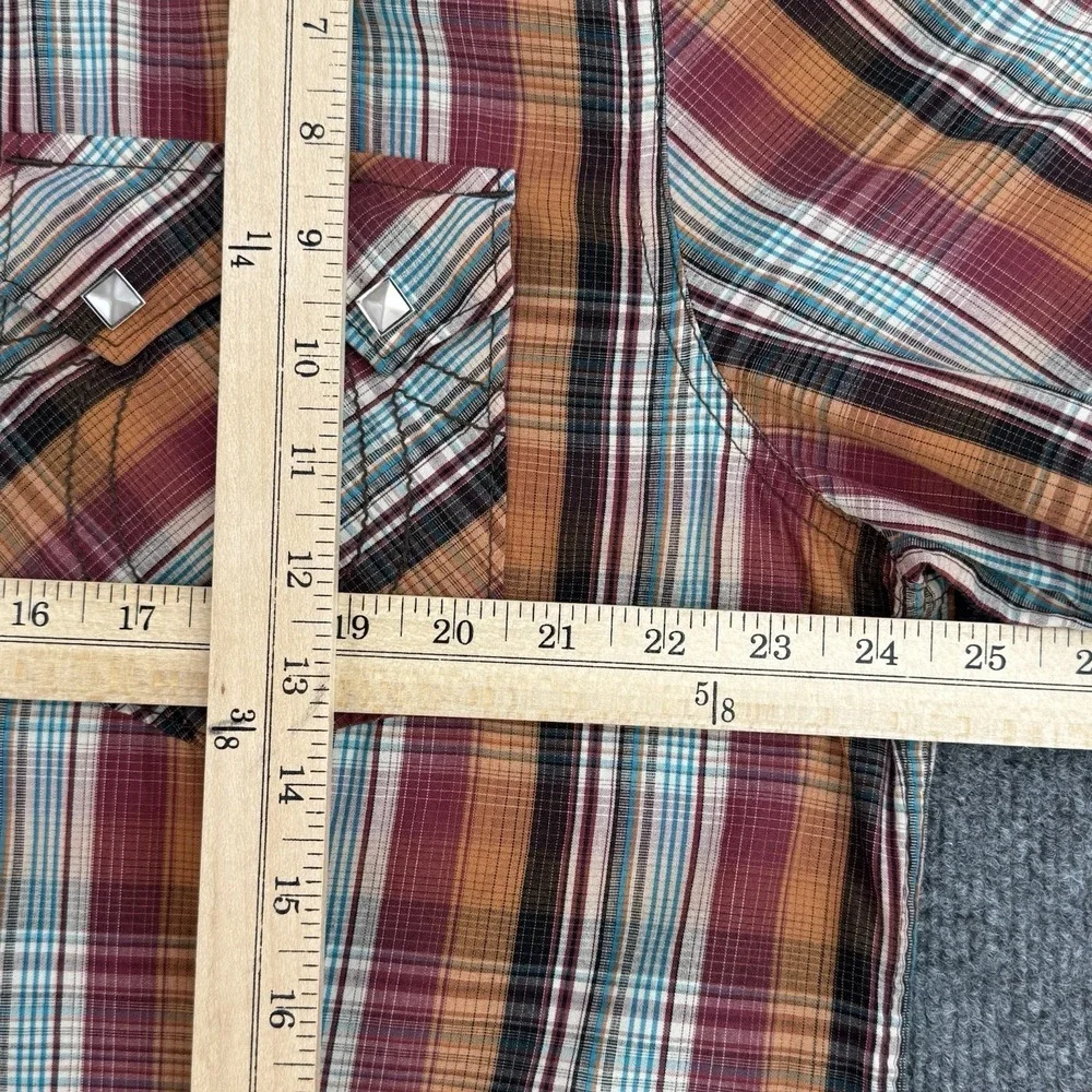 True Religion Western Button Up Shirt Mens 3XL Multi Plaid Diamond Pearl Snap